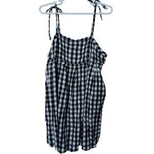 Old Navy Gingham Babydoll Cami Top Black White Tie Pockets Farm Cottagecore 2X